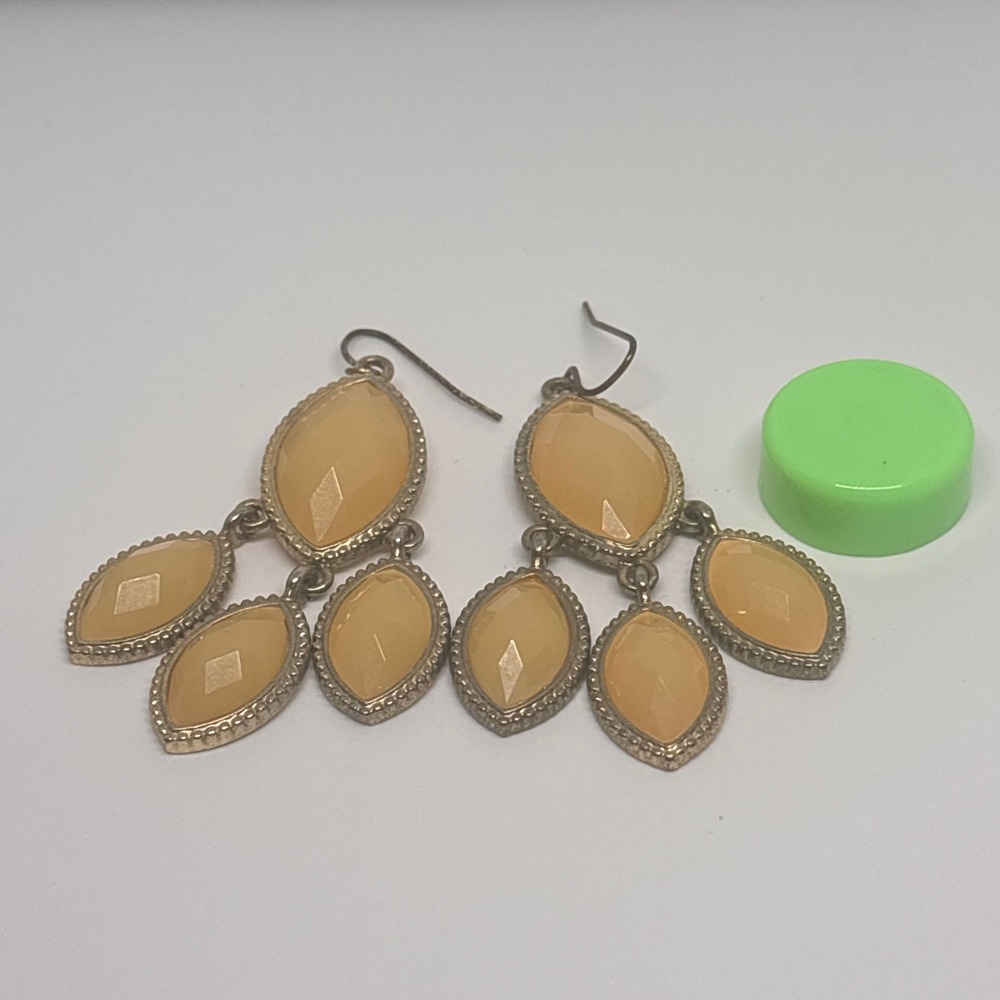 Oval Drop‎ Earrings Gold Tone Cream Cabochon Dangle Statement Jewelry - Picture 6 of 7